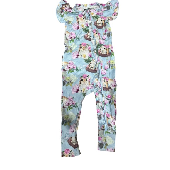 Bums & Roes Other - Bums and Roes 12-18 Months Bunny Floral Ruffle Romper Bamboo Easter